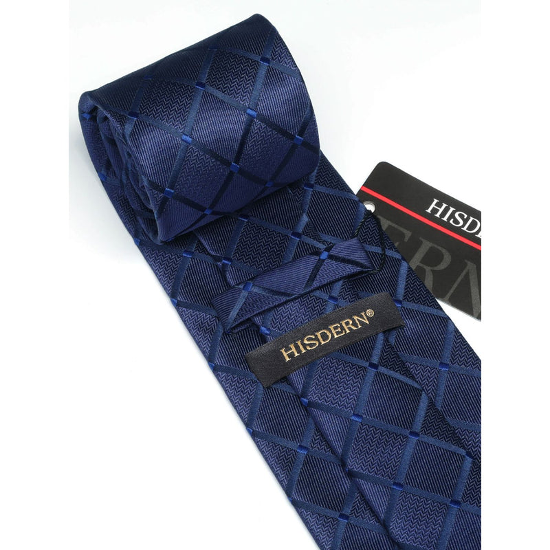 Plaid Tie Handkerchief Set - 01-NAVY BLUE 