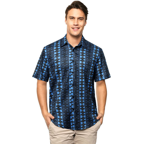 Hawaiian Tropical Shirts with Pocket - NAVY BLUE 