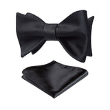 Solid Bow Tie & Pocket Square - C3-BLACK 
