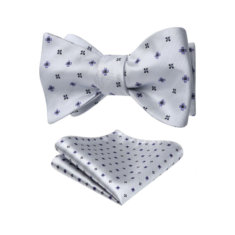 Floral Bow Tie & Pocket Square - WHITE 