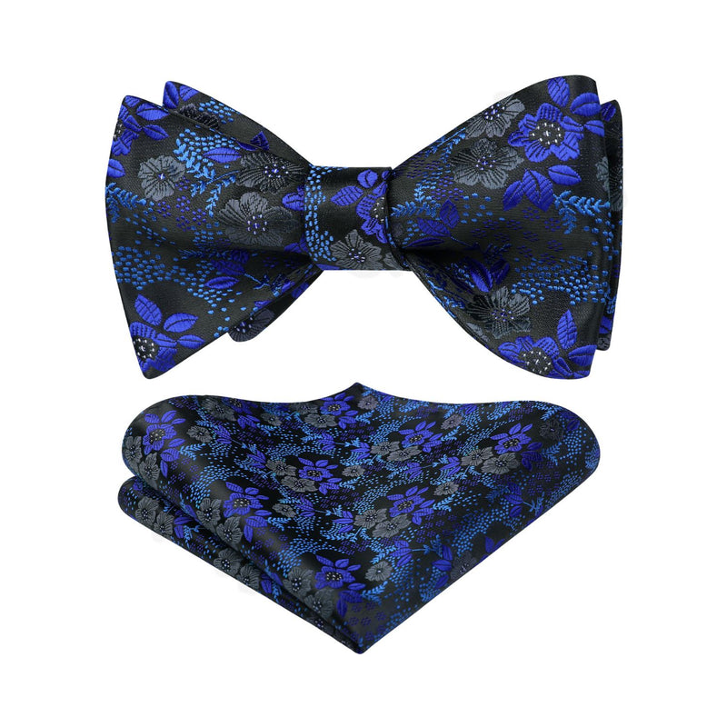 Floral Bow Tie & Pocket Square - BLUE-2 