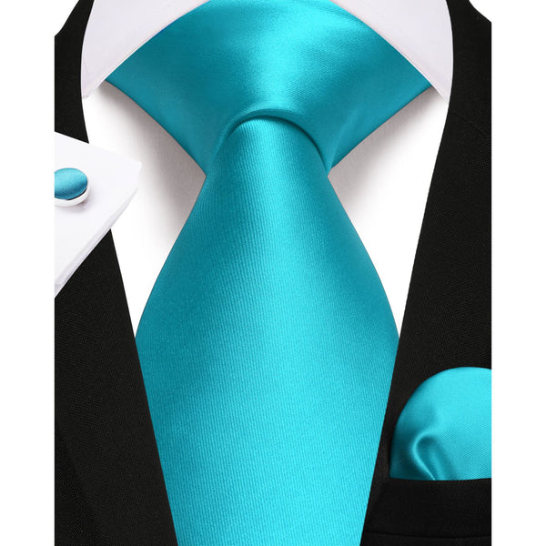 Solid Tie Handkerchief Cufflinks - D2-AQUA 