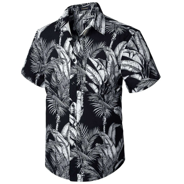 Summer Hawaiian Shirts with Pocket - 02-WHITE/BLACK