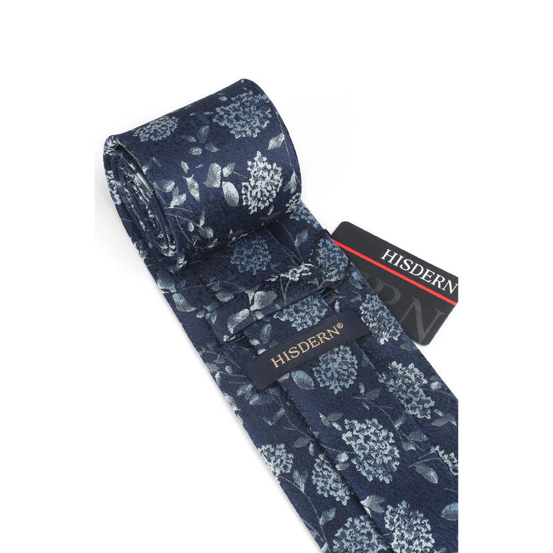 Floral Tie Handkerchief Set - 27 NAVY BLUE 