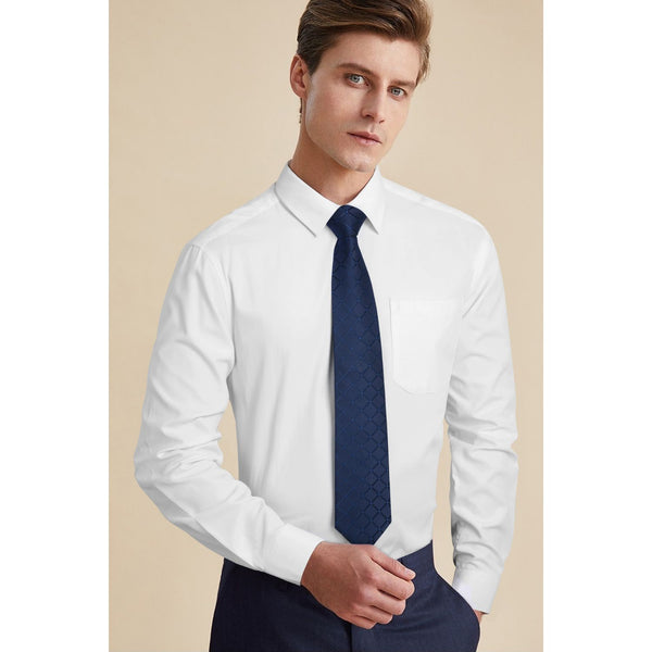 Men's Shirt with Tie Handkerchief Set - 02-WHITE/NAVY 