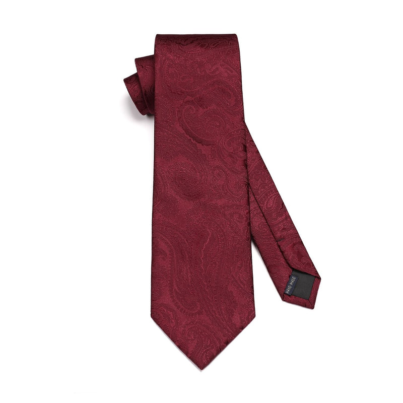 Paisley Tie Handkerchief Set - 02A-BURGUNDY-1