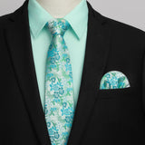 Men's Shirt with Tie Handkerchief Set - GREEN3/FLORAL