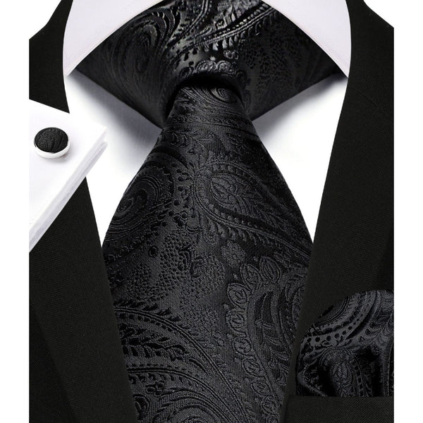 Paisley Tie Handkerchief Cufflinks - BLACK 