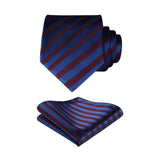 Stripe Tie Handkerchief Set - 02-NAVY BLUE/BURGUNDY 