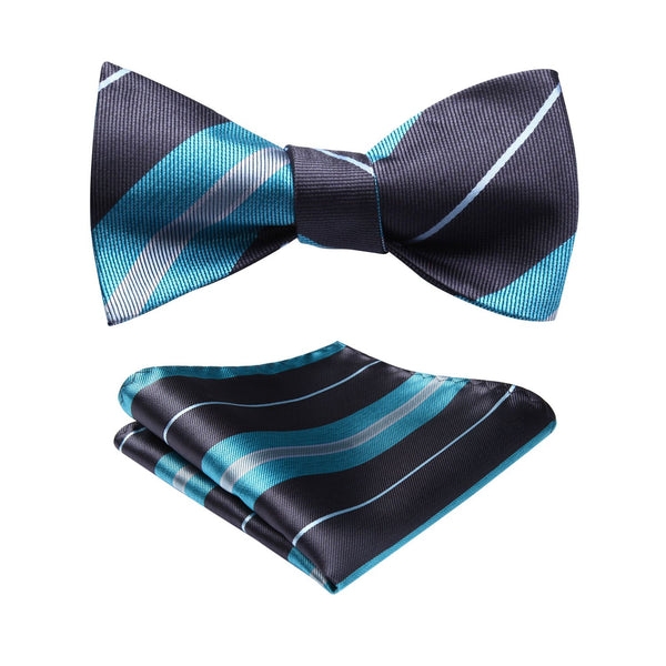 Stripe Bow Tie & Pocket Square - GREY BLUE 