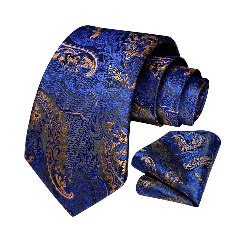 Paisley Tie Handkerchief Set - C2-BLUE BROWN 