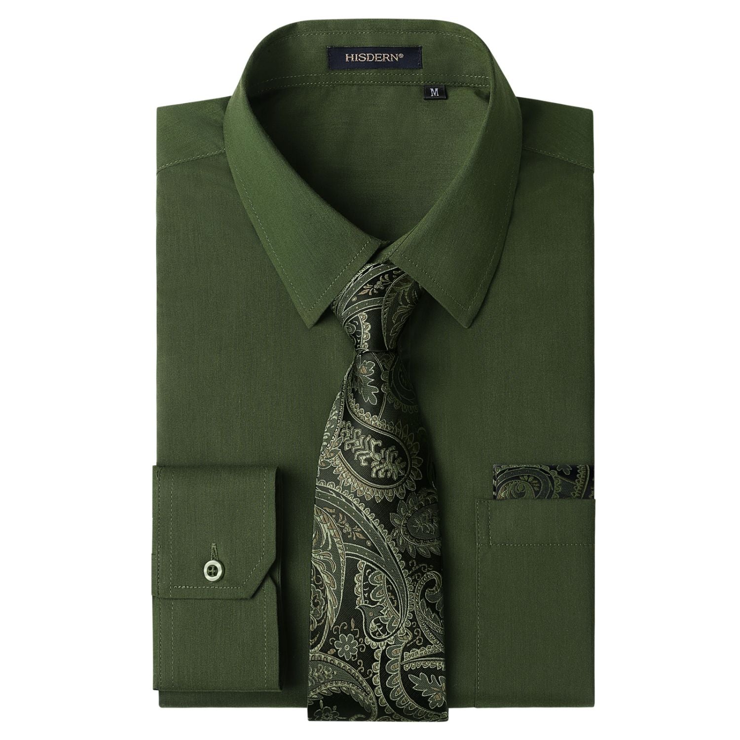 olive green dress shirt and tie