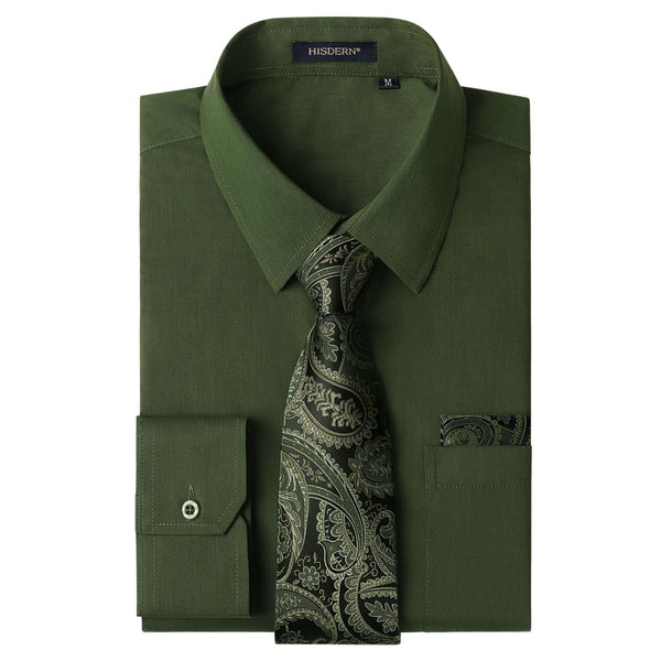 Men's Shirt with Tie Handkerchief Set - 08-GREEN 
