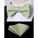 Stripe Bow Tie & Pocket Square - OLIVE GREEN