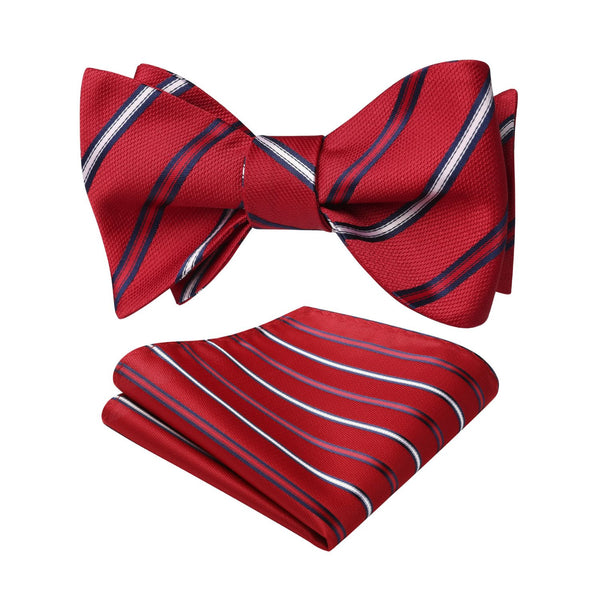 Stripe Bow Tie & Pocket Square - RED WHITE 