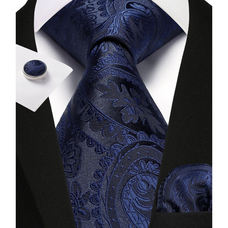 Paisley Tie Handkerchief Cufflinks - NAVY BLUE-2 
