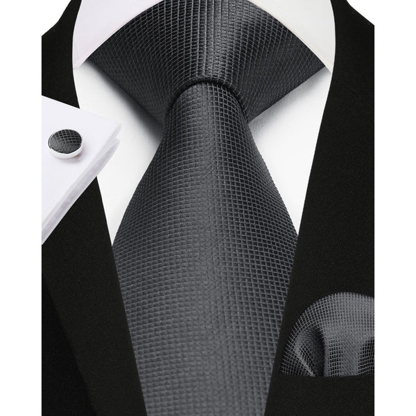 Stripe Tie Handkerchief Cufflinks - C-061 BLACK 