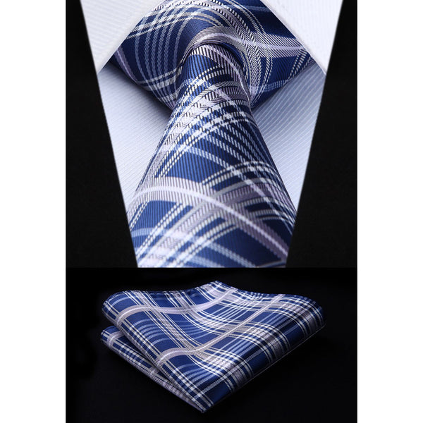 Plaid Tie Handkerchief Set - D-BLUE/WHITE 