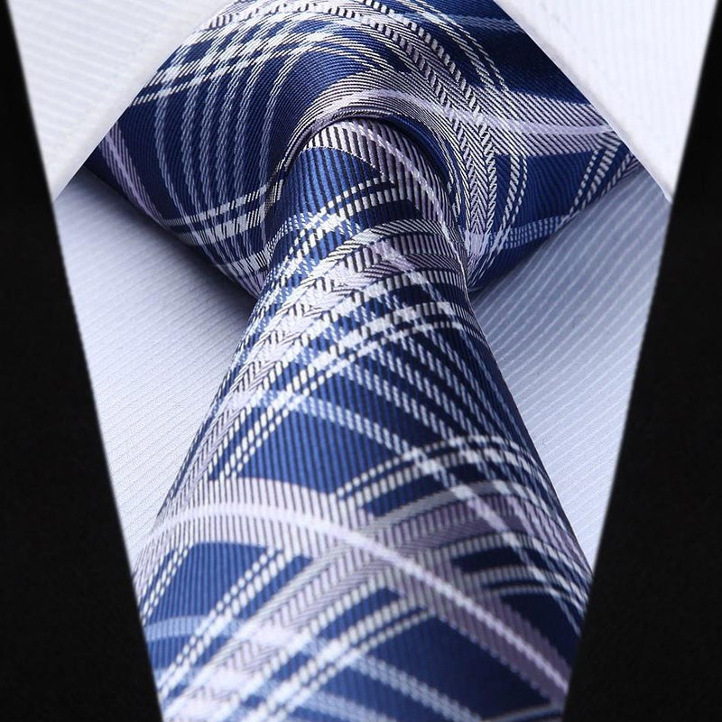 Plaid Tie Handkerchief Set - D-BLUE/WHITE