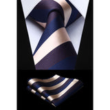 Stripe Tie Handkerchief Set - 06-WHEAT/NAVY BLUE 