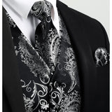 Paisley Floral 4pc Suit Vest Set - C-BLACK/SILVER 