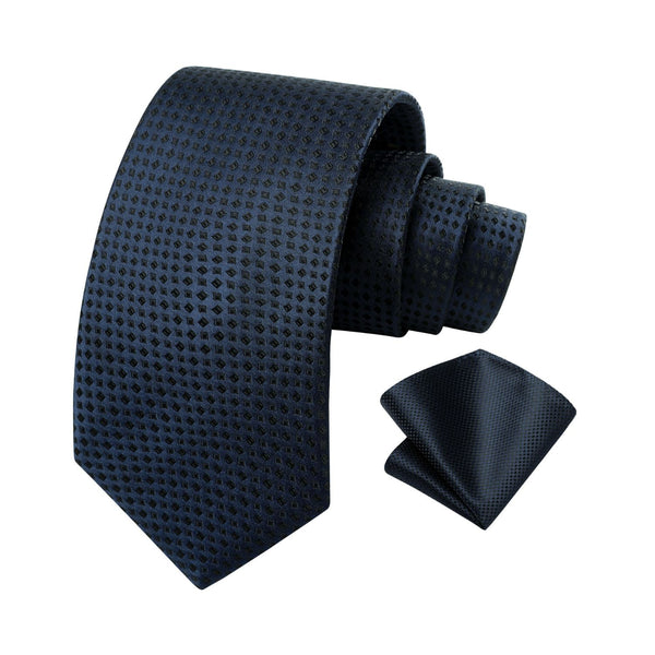 Houndstooth Tie Handkerchief Set - NAVY BLUE 