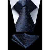 Floral 3.4 inch Tie Handkerchief Set - 12-NAVY BLUE/BLACK 
