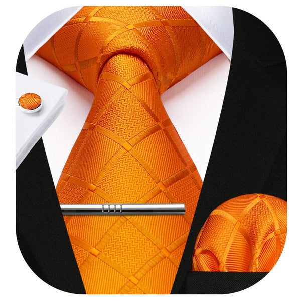 Plaid Tie Handkerchief Cufflinks Clip - BURNT ORANGE