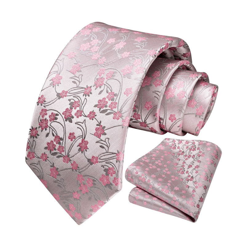 Floral Tie Handkerchief Set - PINK 