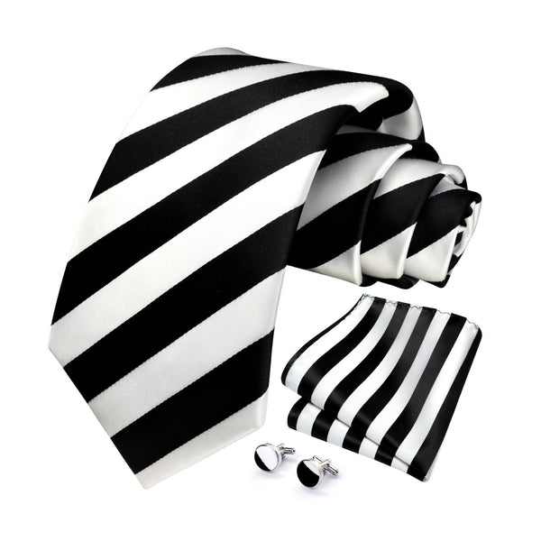 Stripe Tie Handkerchief Cufflinks - 03-BLACK WHITE 