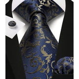 Paisley Tie Handkerchief Cufflinks - NAVY BLUE-3 