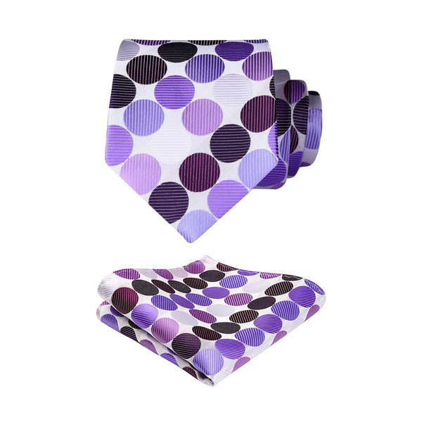 Polka Dot Tie Handkerchief Set - E-PURPLE/WHITE 