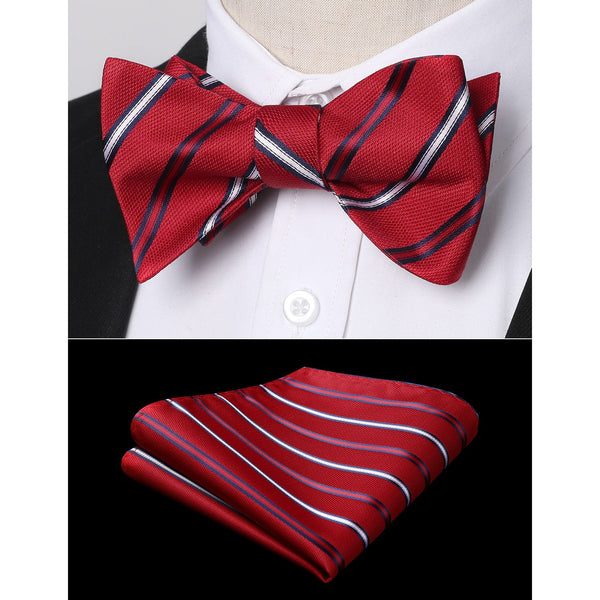 Stripe Bow Tie & Pocket Square - RED WHITE