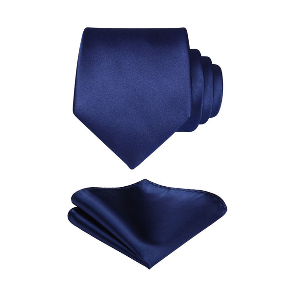 Solid Tie Handkerchief Set - NAVY BLUE 