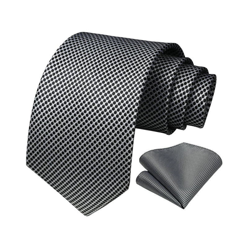Polka Dot Tie Handkerchief Set - B2-SILVER/BLACK 
