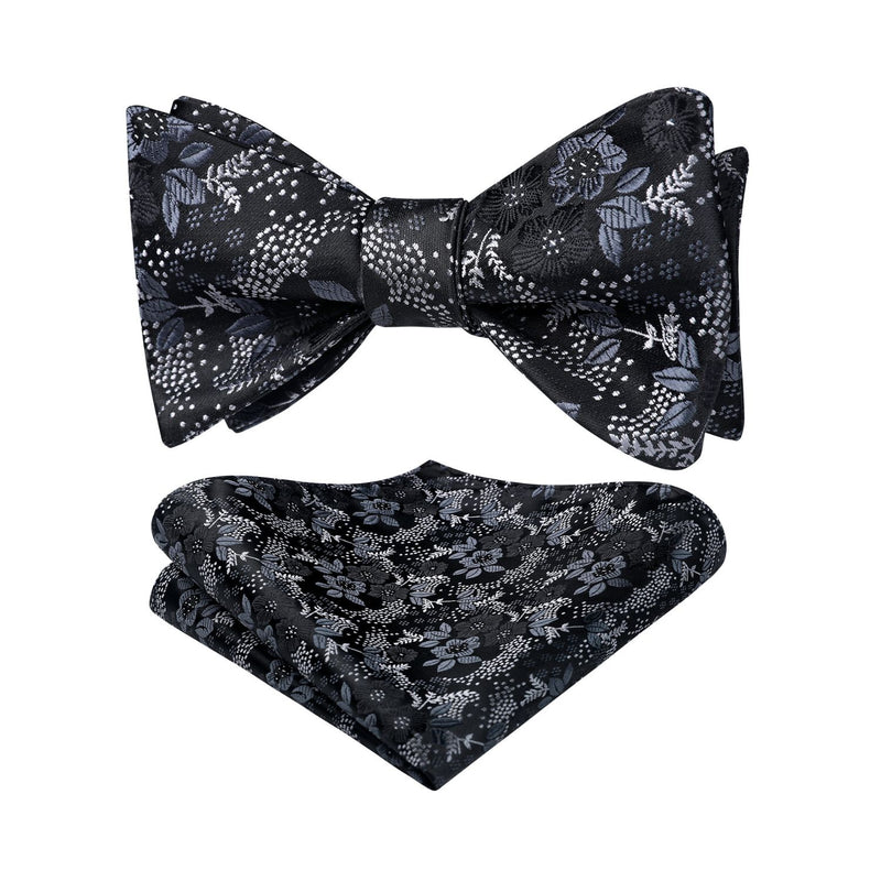 Floral Bow Tie & Pocket Square - BLACK/WHITE-FLORAL 