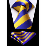 Stripe Tie Handkerchief Set - A-GOLD/ROYAL BLUE 