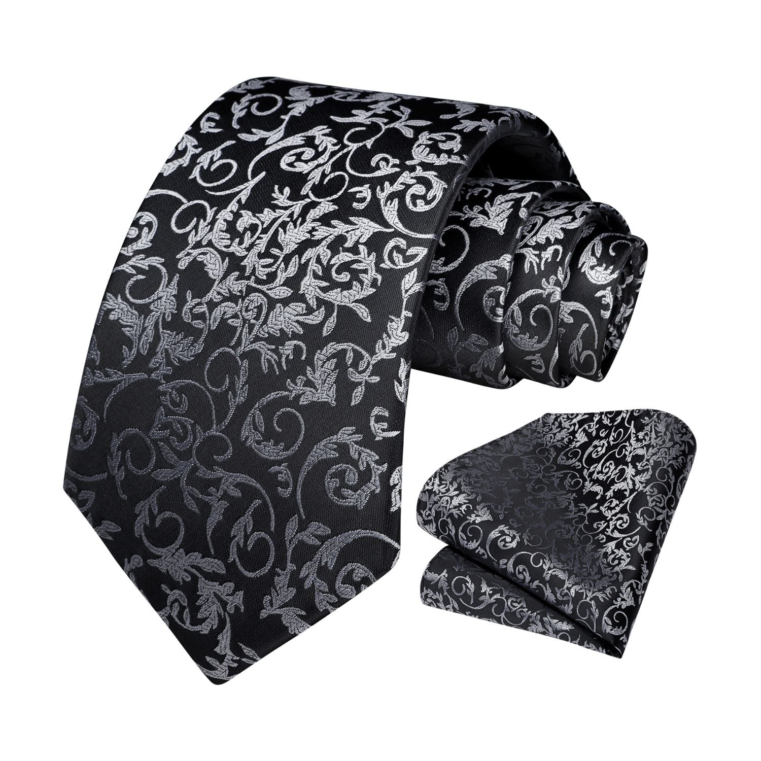 Floral Tie Handkerchief Set - SILVER