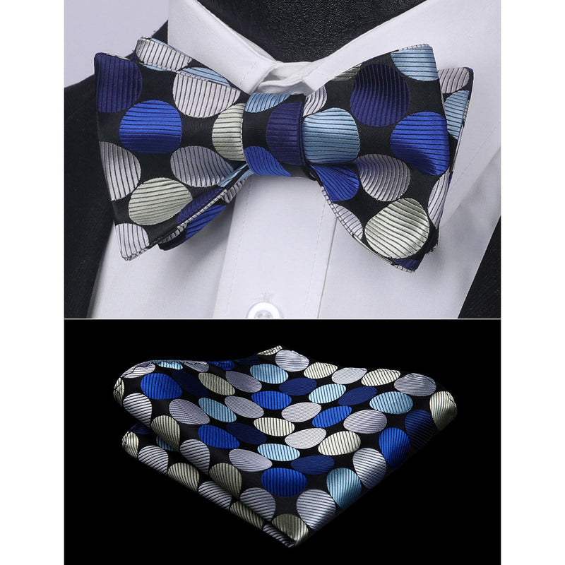 Polka Dots Bow Tie & Pocket Square - NAVY BLUE/BEIGE 