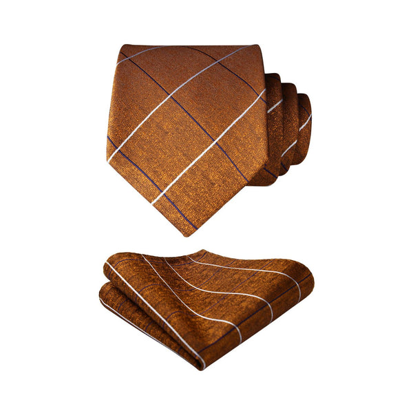 Plaid Tie Handkerchief Set - D7-BROWN 