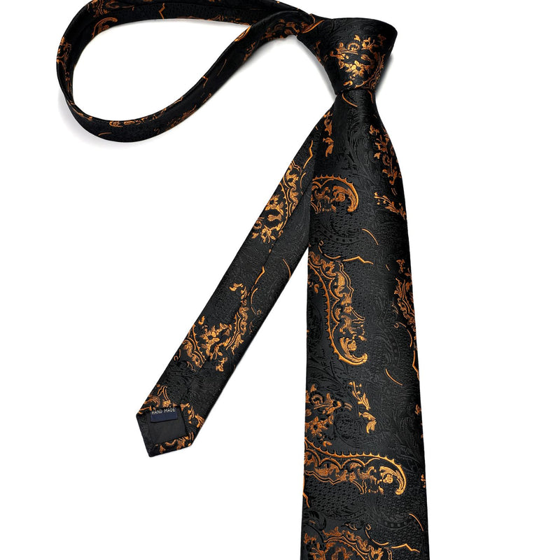 Floral Tie Handkerchief Set Cufflinks - A-BLACK GOLD 