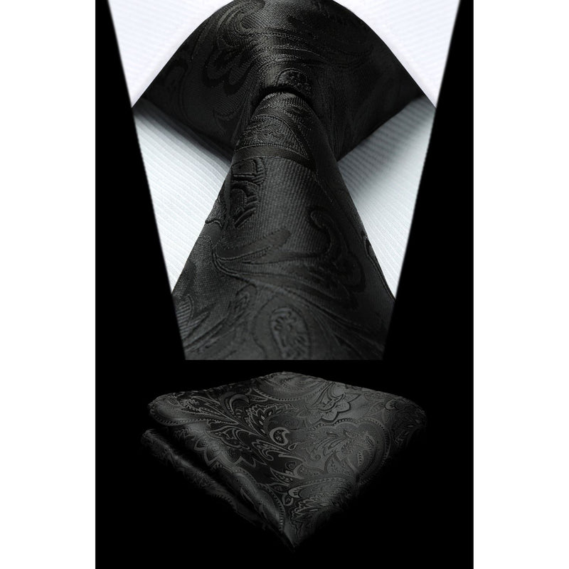 Floral 3.4 inch Tie Handkerchief Set - 10-BLACK 