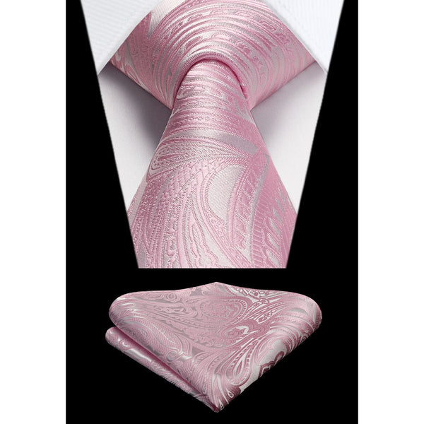 Paisley Tie Handkerchief Set - 03A-PINK