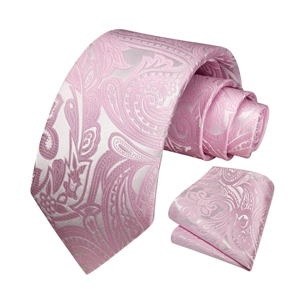 Paisley Tie Handkerchief Set - 03A-PINK 