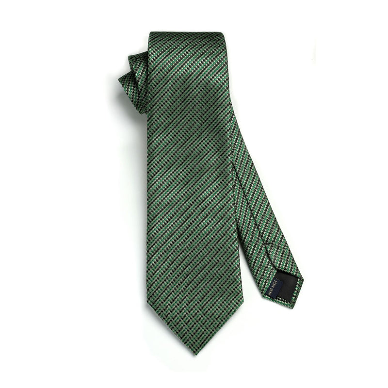 Houndstooth Tie Handkerchief Set - GREEN/BLACK 