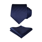 Stripe Tie Handkerchief Set - 12-NAVY BLUE 1 