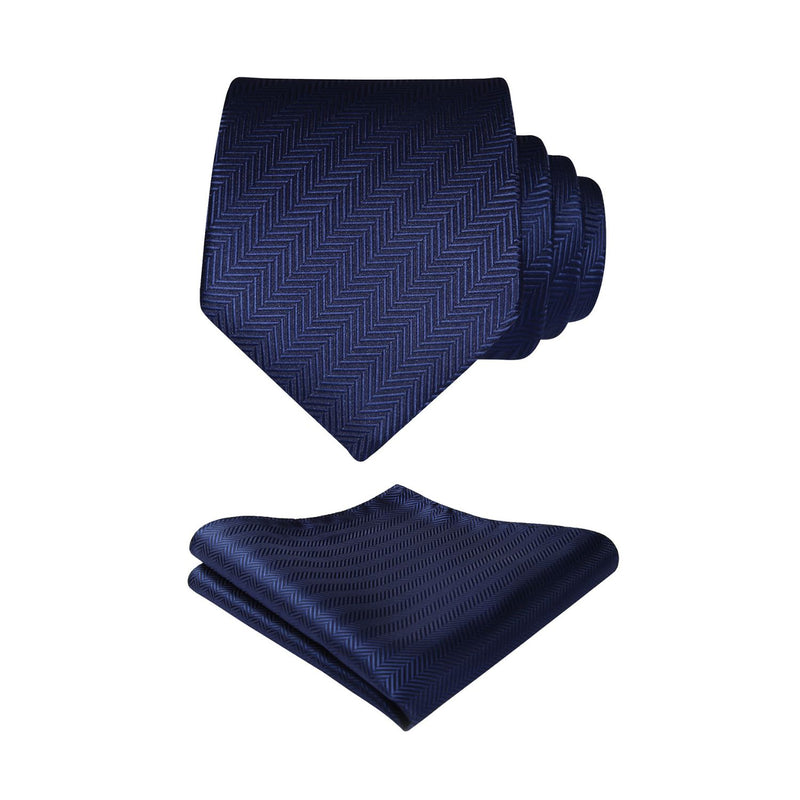 Stripe Tie Handkerchief Set - 12-NAVY BLUE 1 