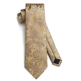 Floral Tie Handkerchief Set - 03A-GOLD4 