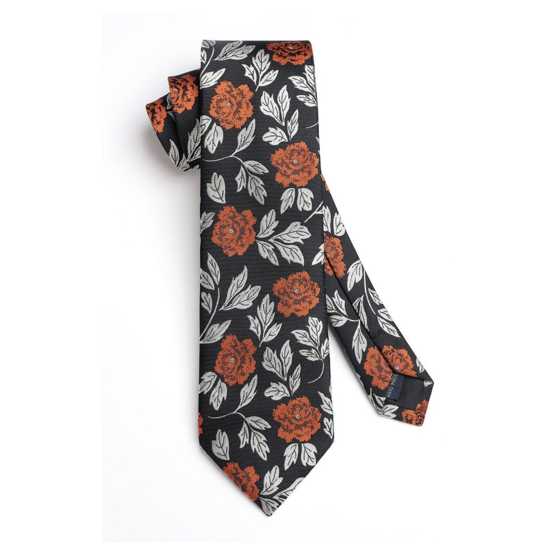 Floral Tie Handkerchief Set - BROWN FLORAL-7