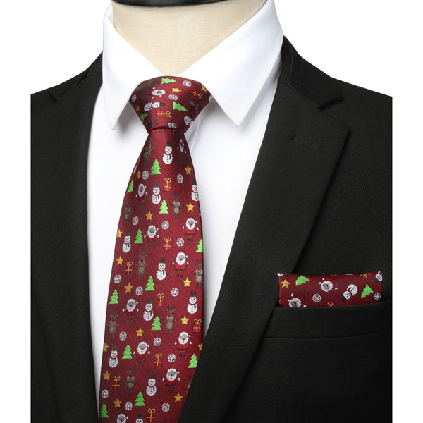 Christmas Tie Handkerchief Set - B-9 BURGUNDY